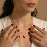 Gold Emerald Cut Birthstone Necklace