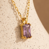 Gold Emerald Cut Birthstone Necklace