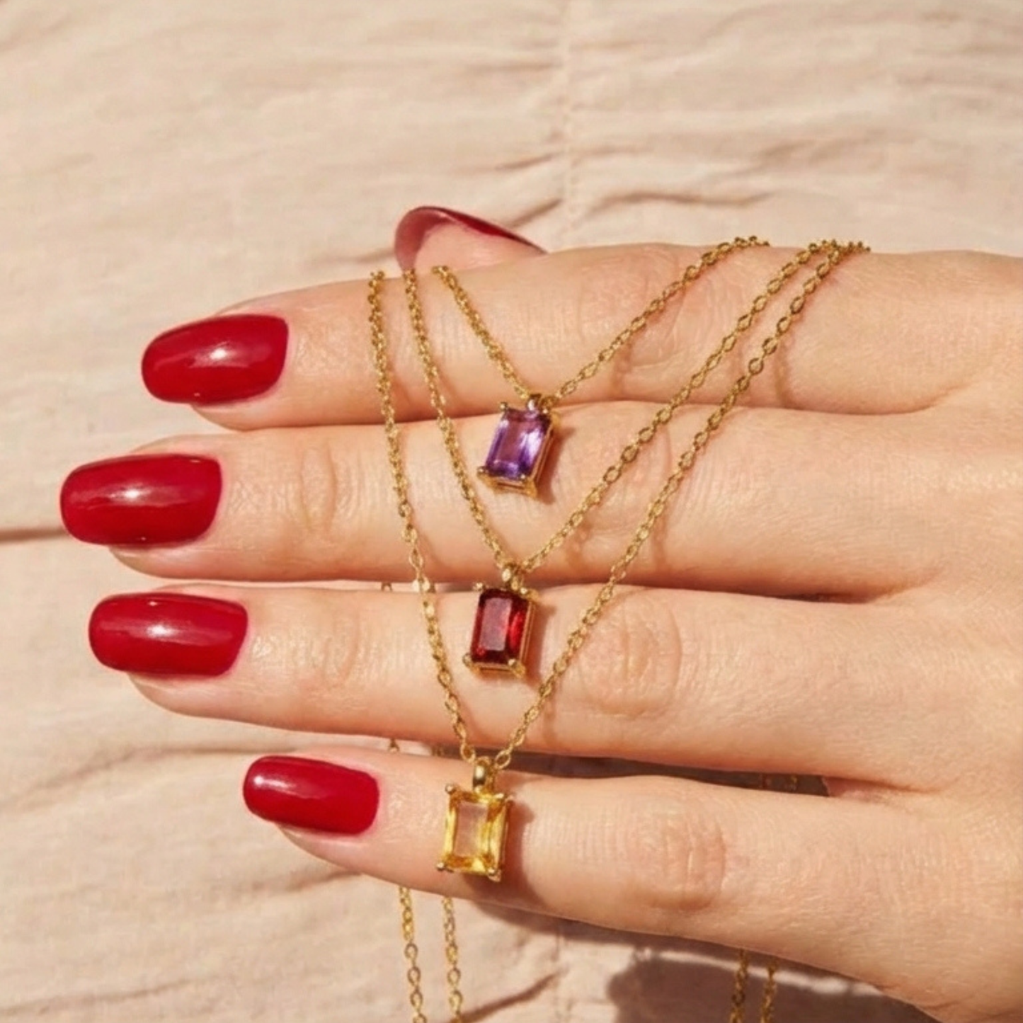 Gold Emerald Cut Birthstone Necklace