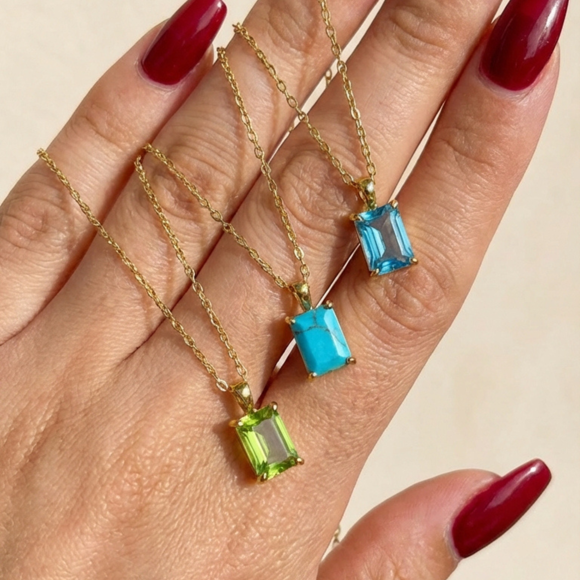 Gold Emerald Cut Birthstone Necklace