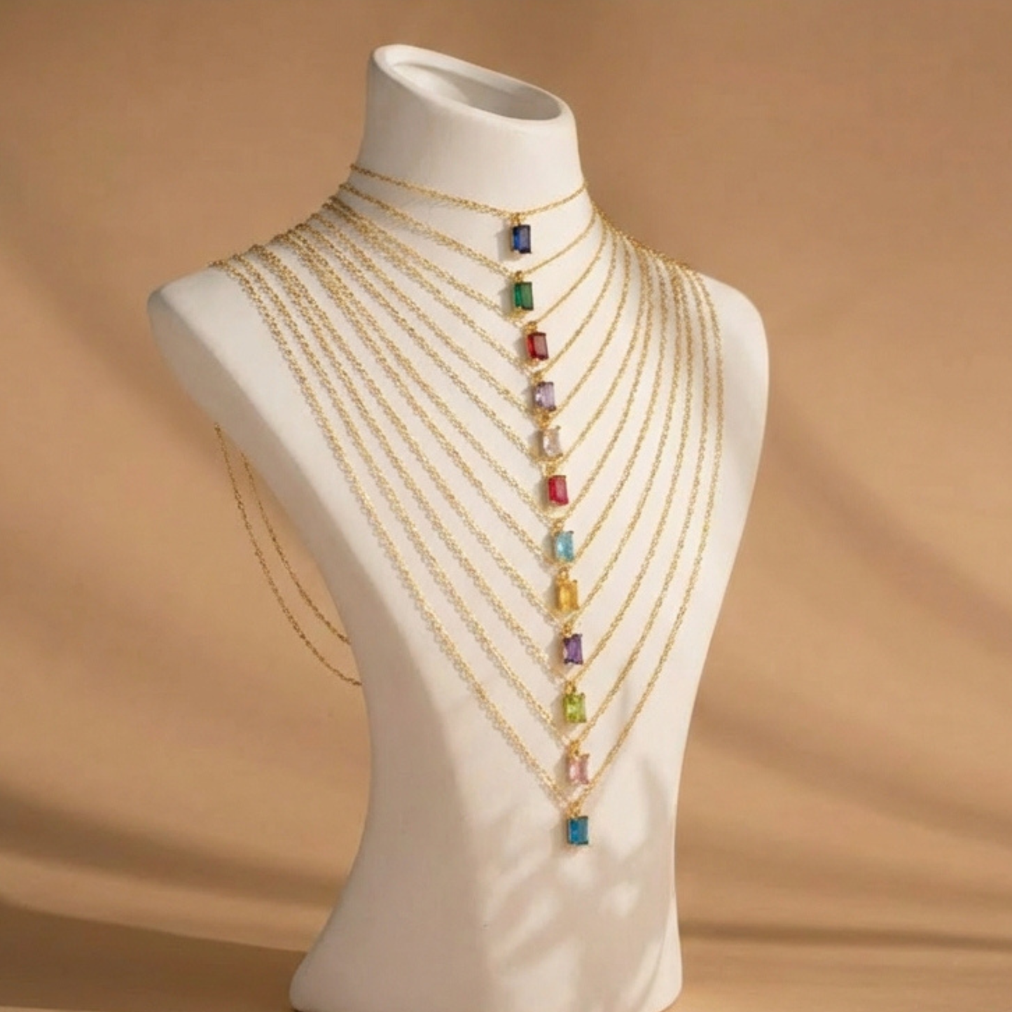 Gold Emerald Cut Birthstone Necklace