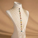 Gold Emerald Cut Birthstone Necklace