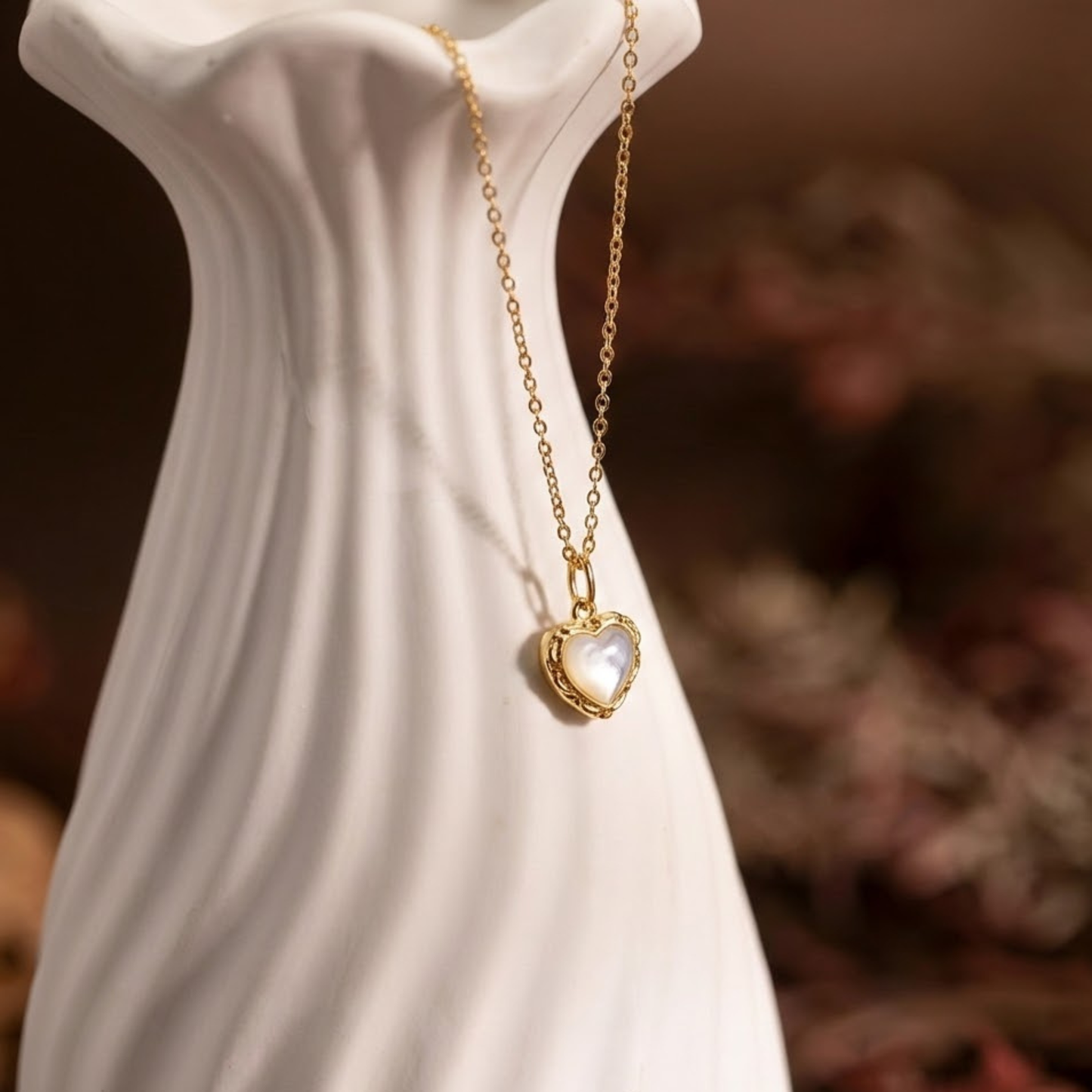 Opal Heart Gold Necklace