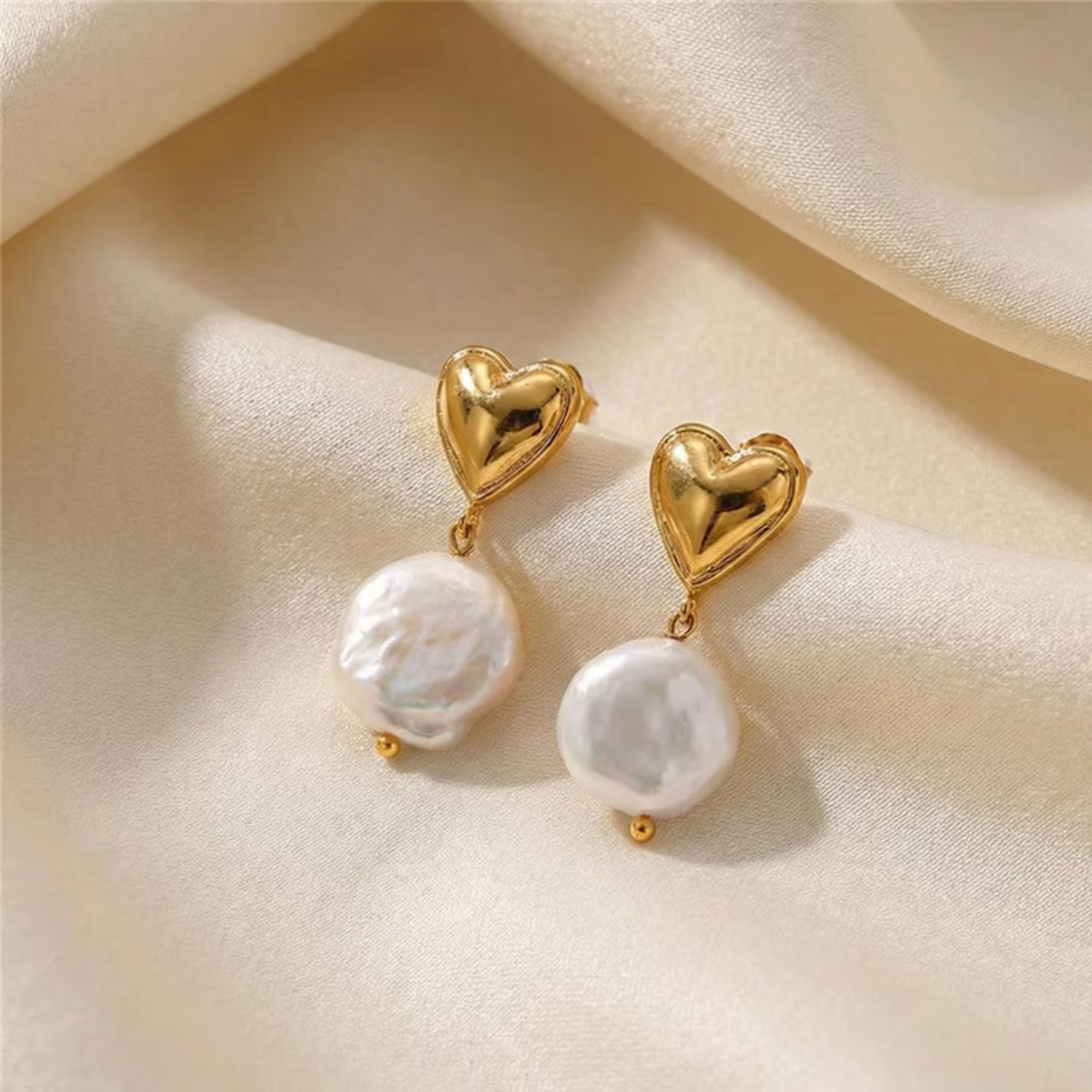 Heart Pearl Gold Drop Earrings